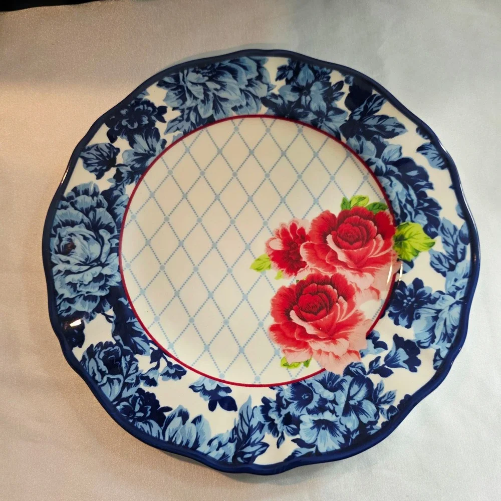 The Pioneer Woman Heritage Floral Dinner Plate, Blue Red Farmhouse Stoneware